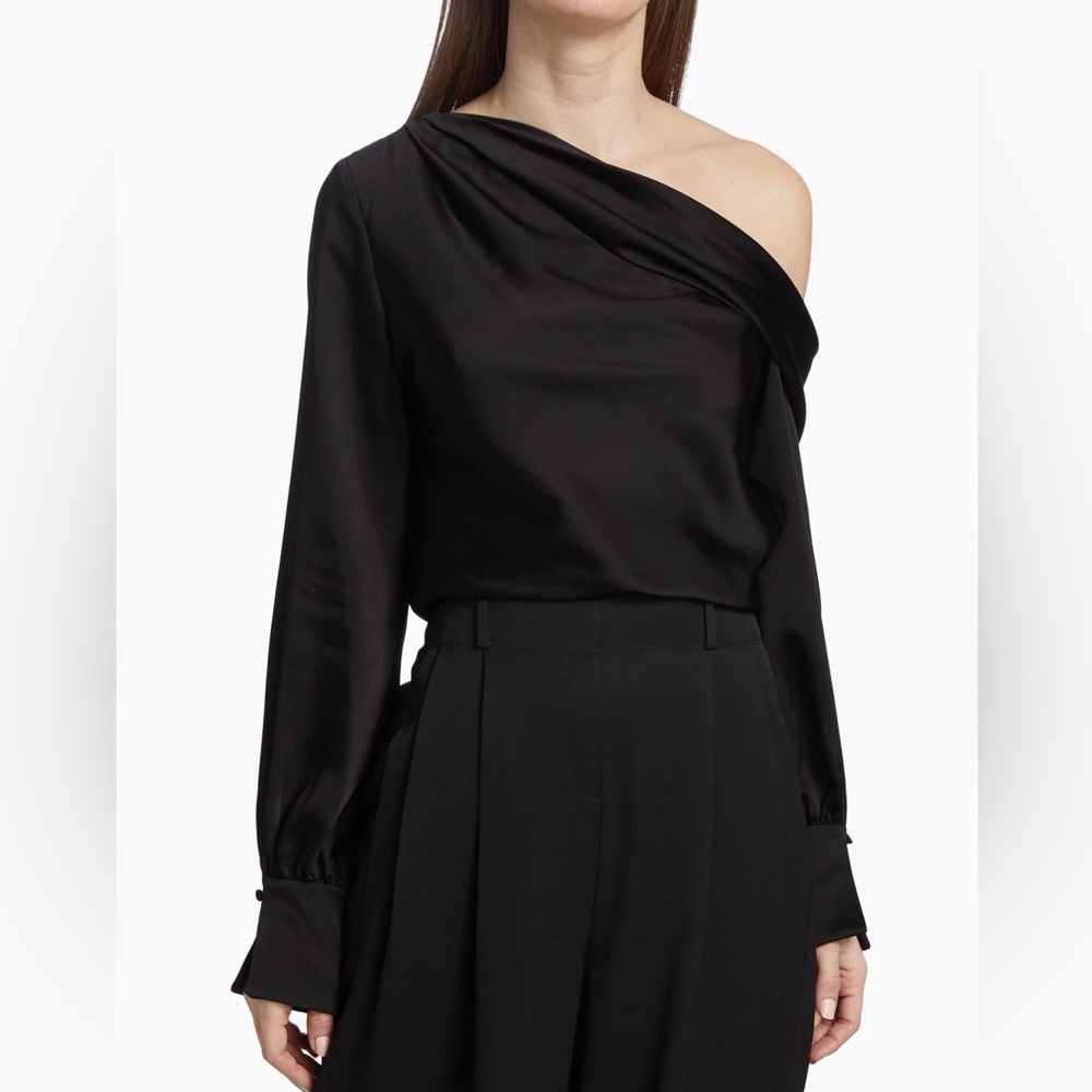SIMKHAI Alice Satin One-Shoulder Top Black X-Small RRP $295 NWT